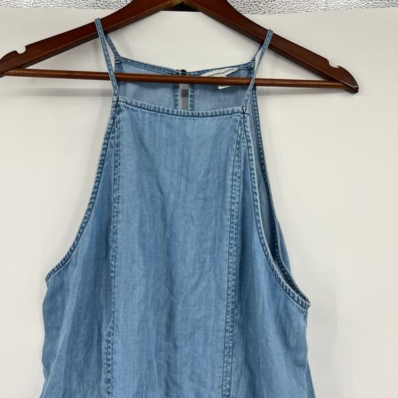 American eagle chambray blue high neck shift dress front pockets size large - Picture 6 of 10